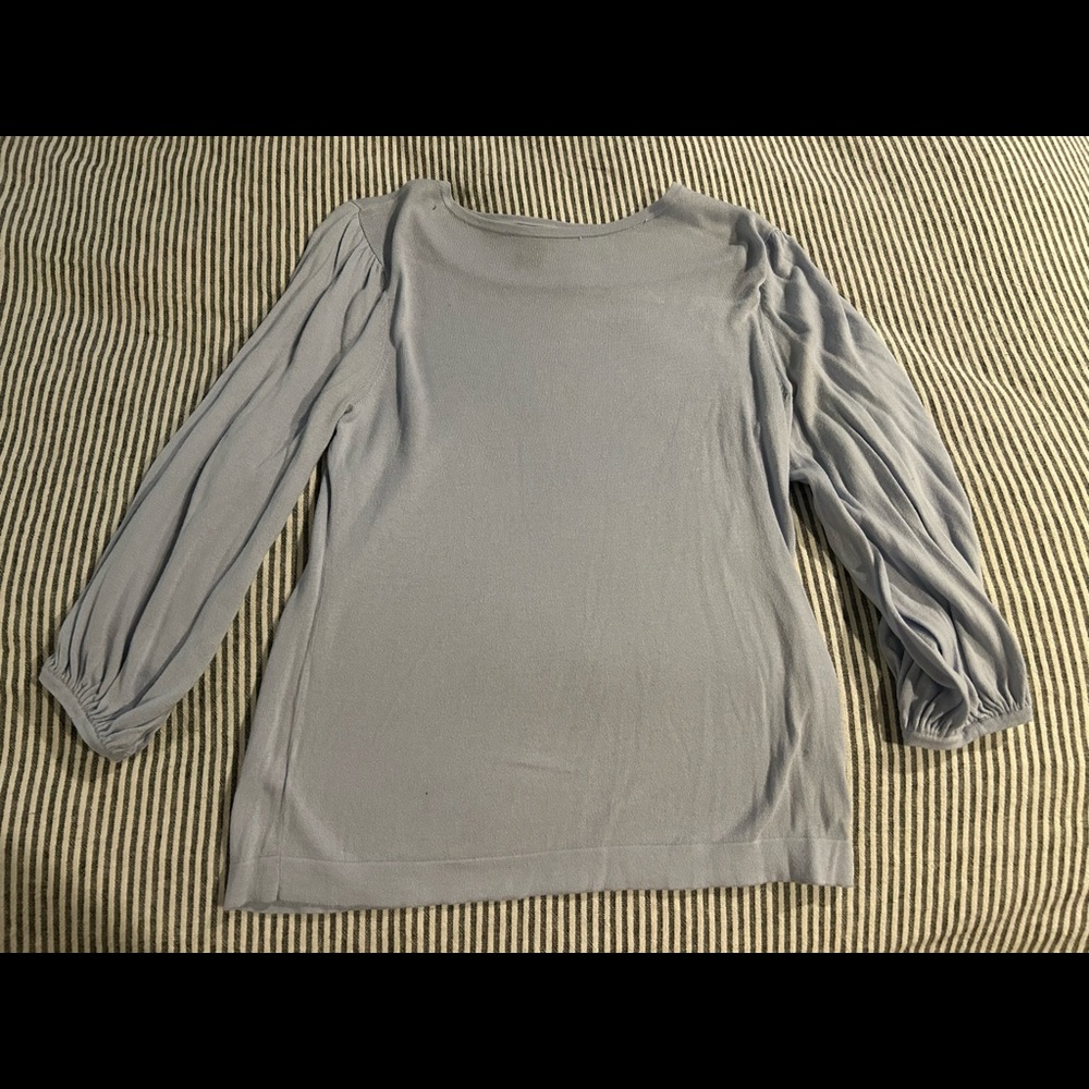 Light blue sweater with puffy 3/4 length sleeves